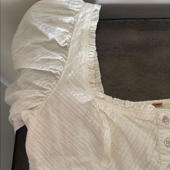 Free People Leave It To Me Babydoll Top Cotton in Ivory Square Neckline Size L - Picture 12 of 12